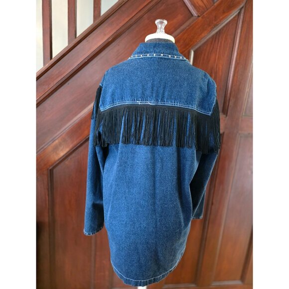 Vintage Next Move Western Denim Jacket With Fringe & Studs 90s - Picture 8 of 12